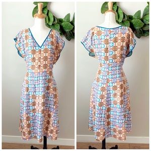 ( Sundance ) Geometric Floral Silk Midi Dress